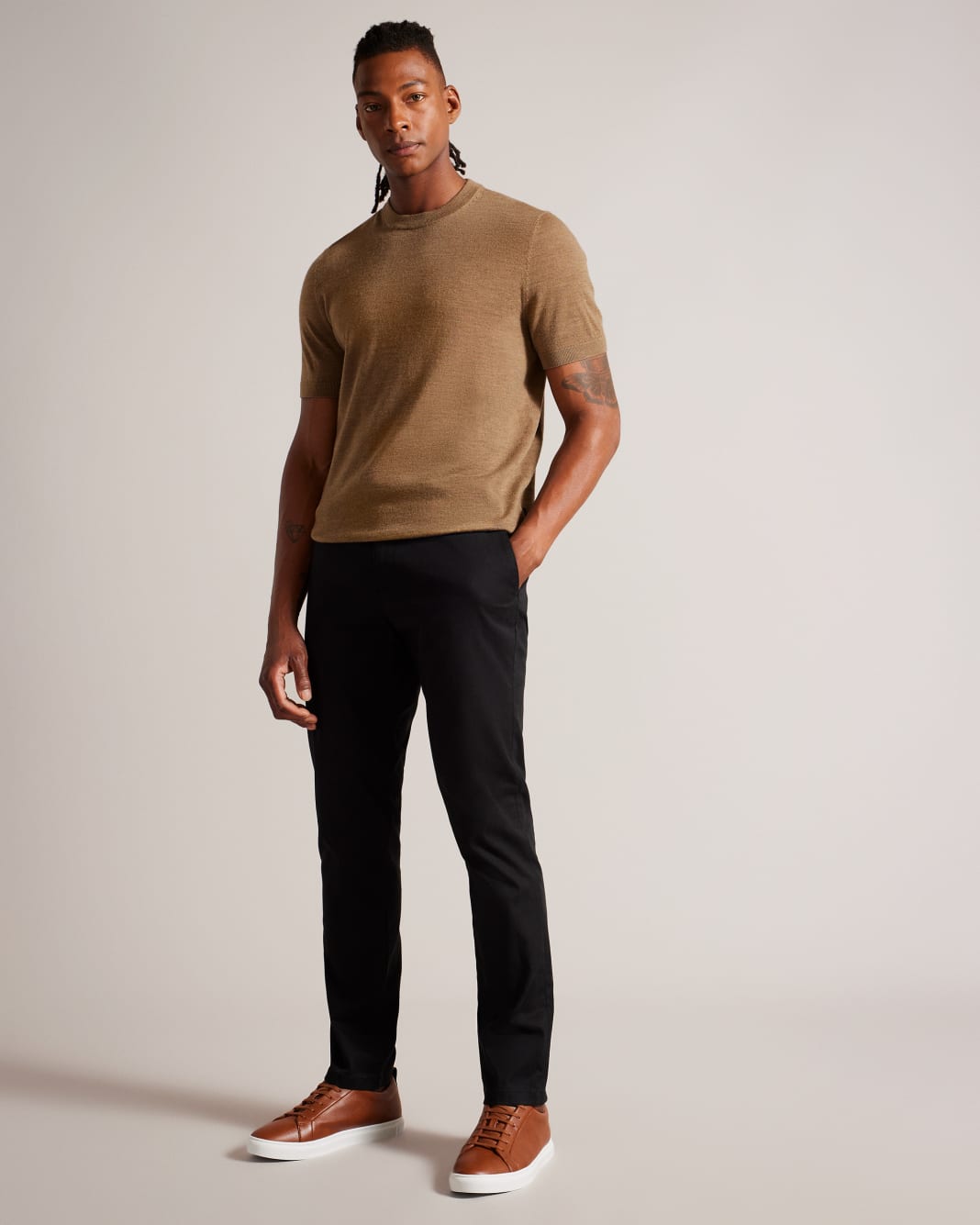 테드베이커 Tedbaker Short Sleeve Knitted T-Shirt,Dark Tan