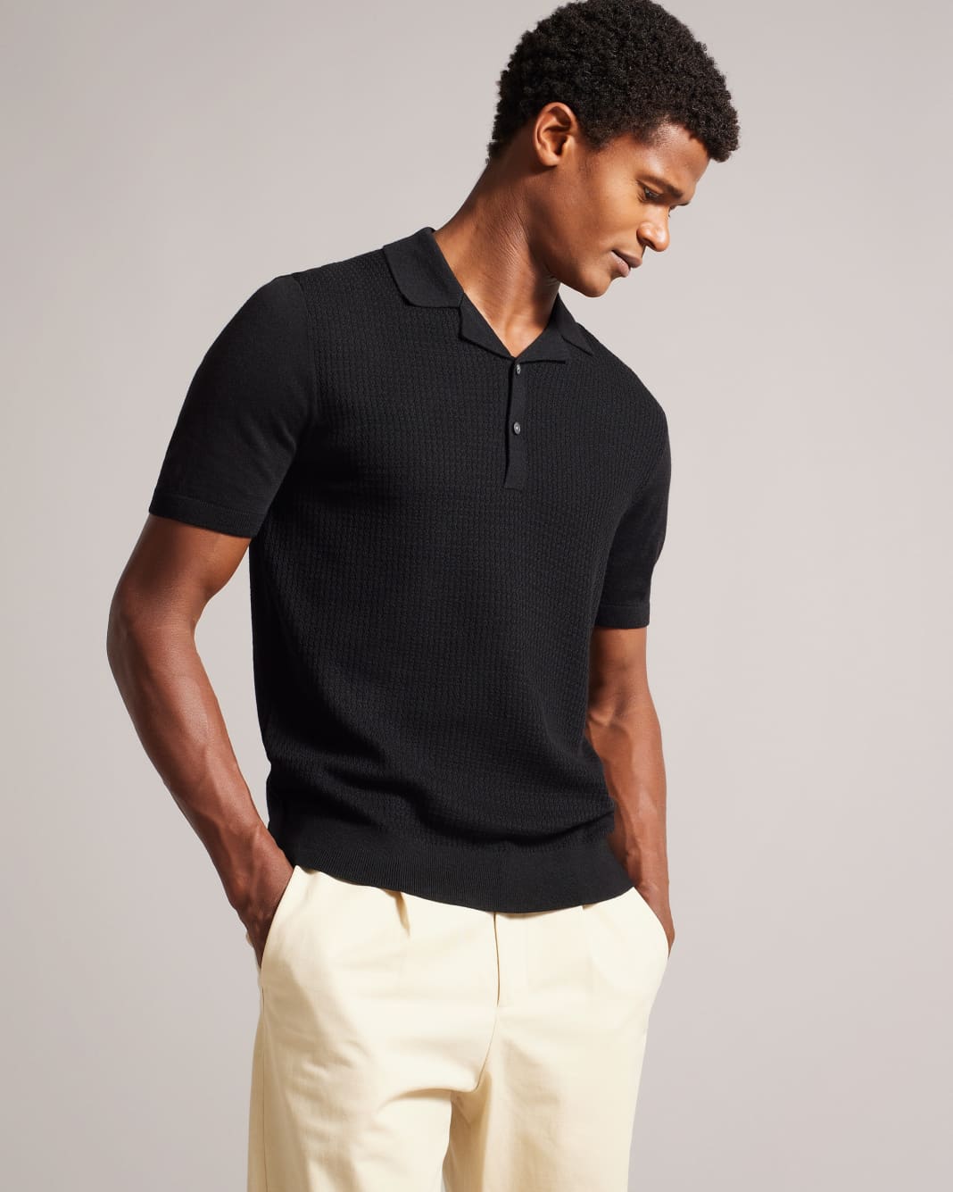 테드베이커 Tedbaker Short Sleeve Textured Polo Shirt,Black