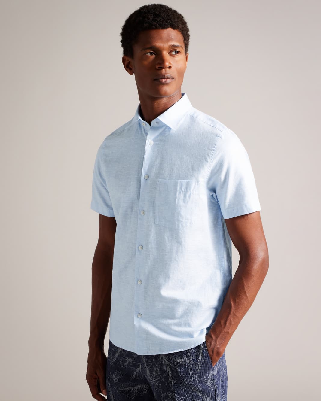 테드베이커 Tedbaker Short Sleeve Linen Shirt,Light Blue