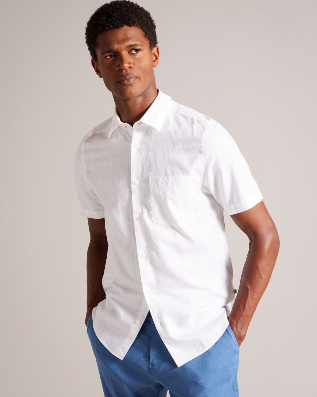 테드베이커 Tedbaker Short Sleeve Linen Shirt,White