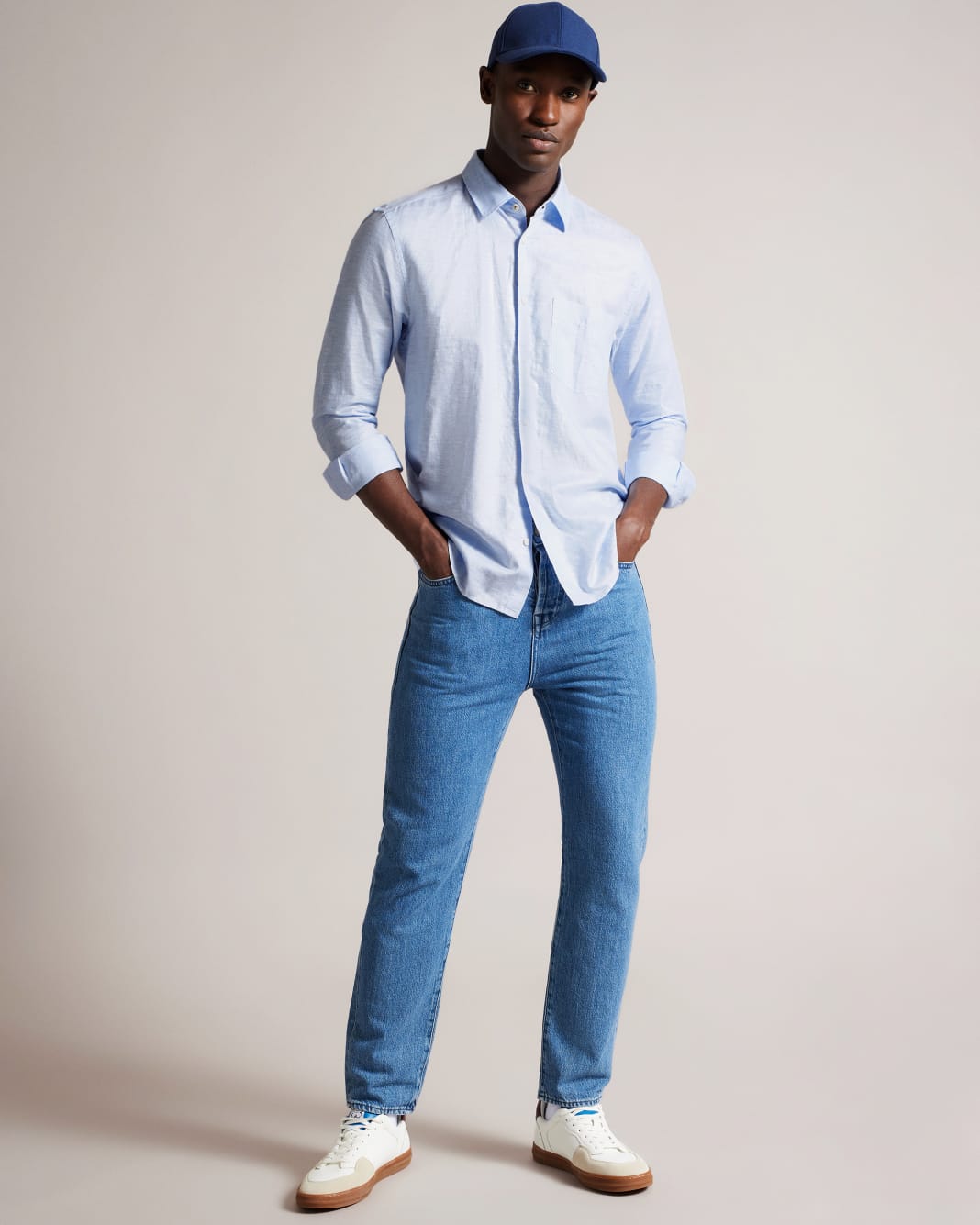 테드베이커 Tedbaker Long Sleeve Linen Blend Shirt,Light Blue