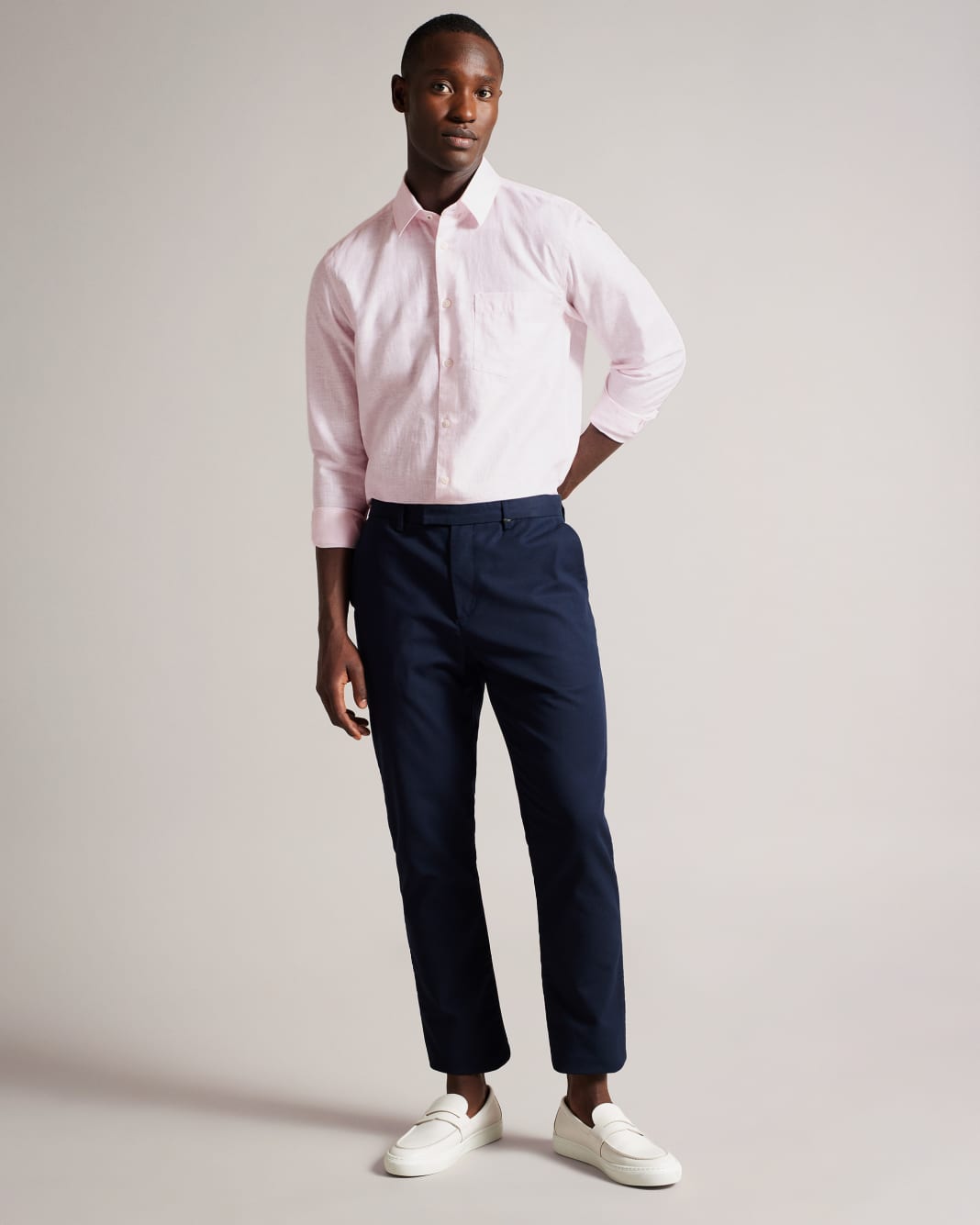 테드베이커 Tedbaker Long Sleeve Linen Blend Shirt,Light Pink