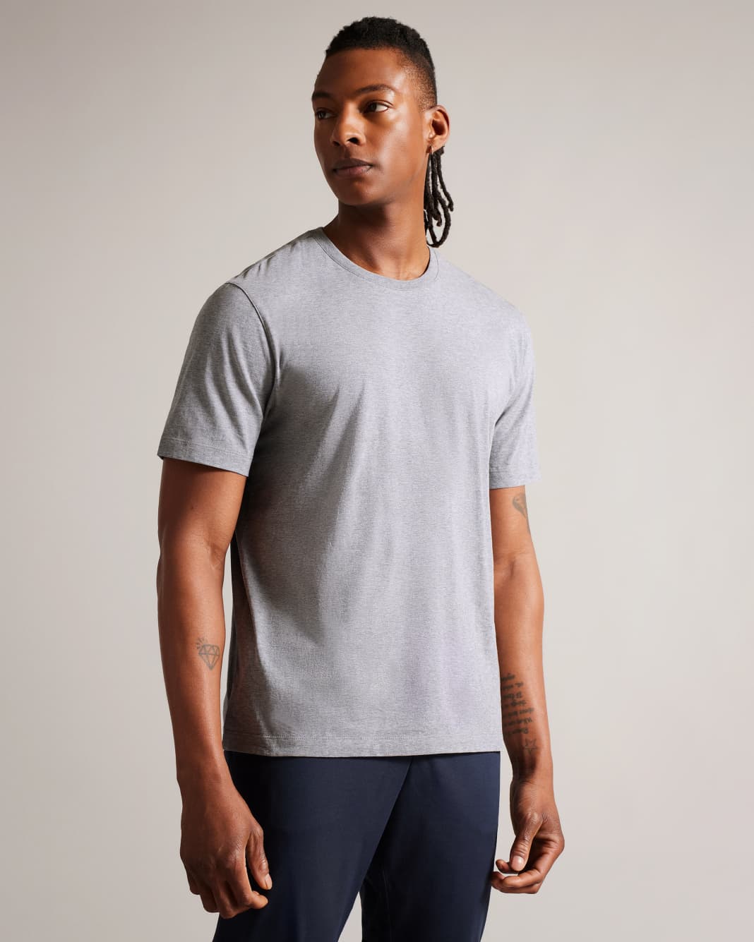 테드베이커 Tedbaker Short Sleeve Regular Fit Plain T-shirt,Grey-Marl