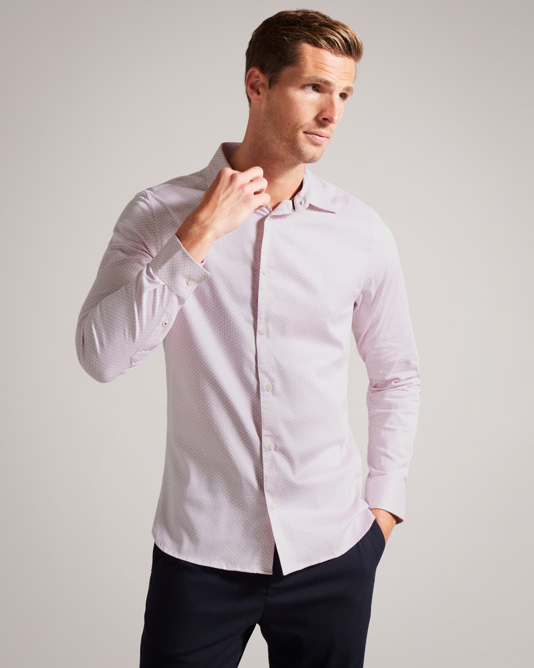 테드베이커 Tedbaker Long Sleeve Geometric Shirt,Pink