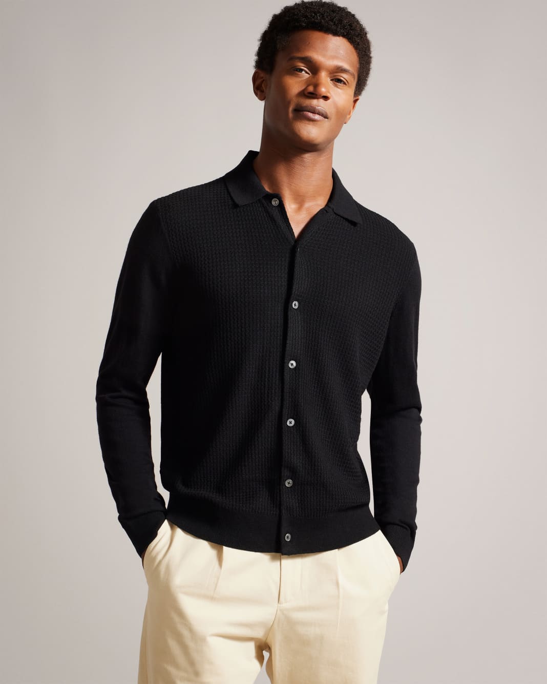 테드베이커 Tedbaker Long Sleeve Textured Shirt,Black