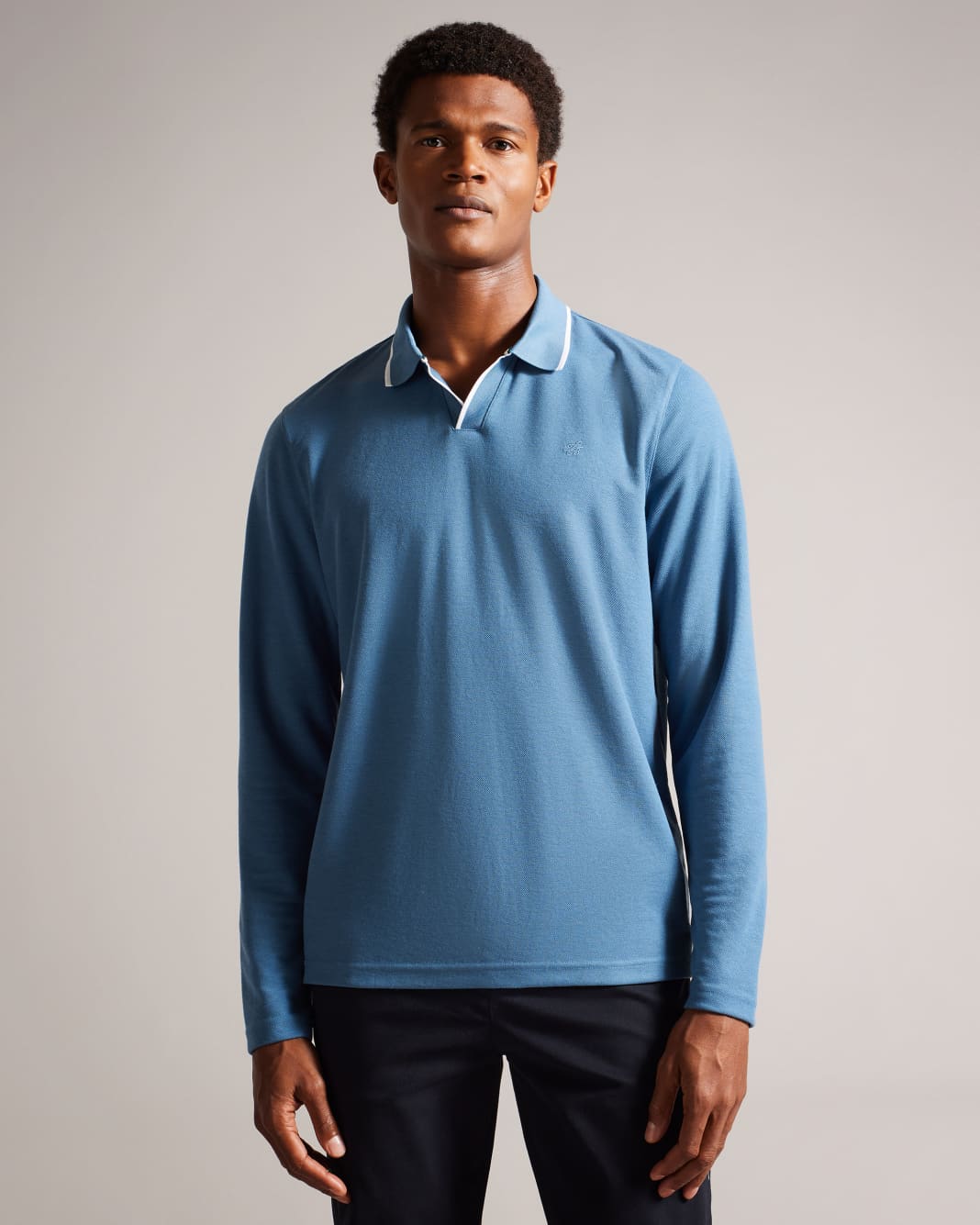 테드베이커 Tedbaker Long Sleeve Open Collar Polo Shirt