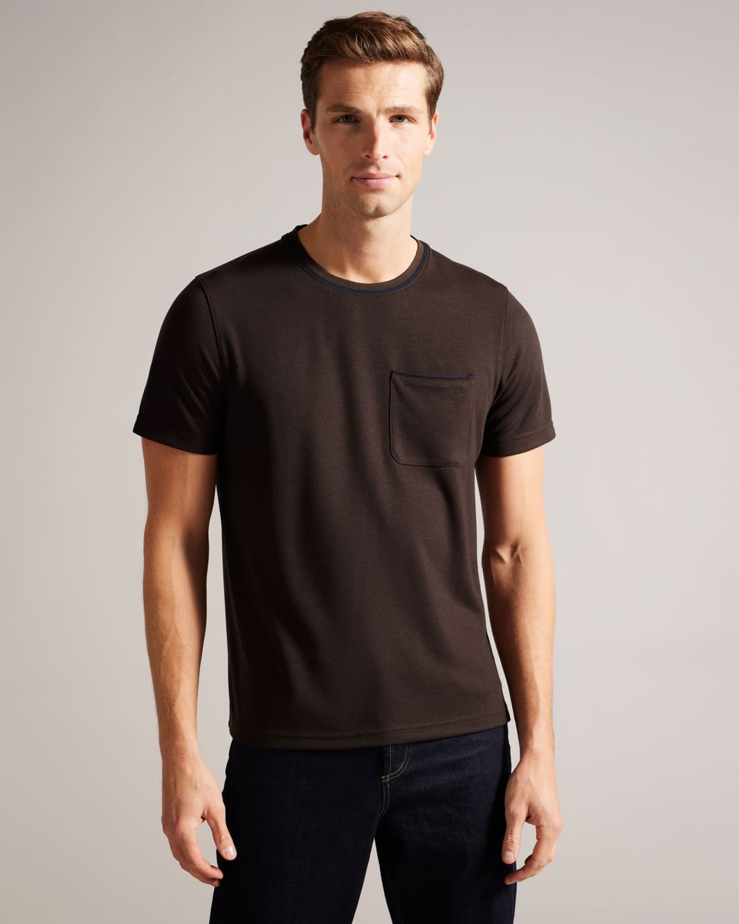테드베이커 Tedbaker Short Sleeve T-Shirt With Suedette Trim