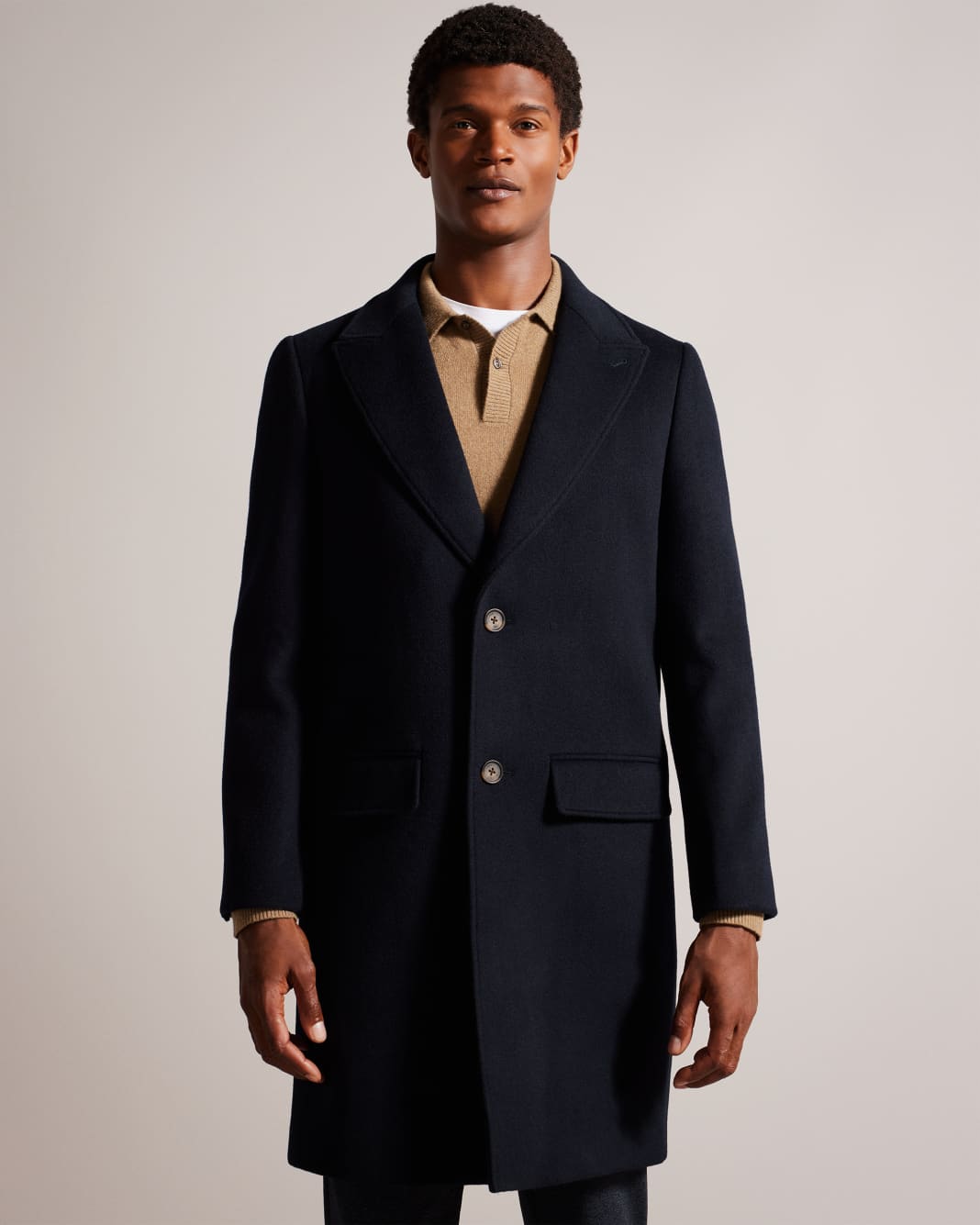 테드베이커 Tedbaker Wool Blend Overcoat,Navy