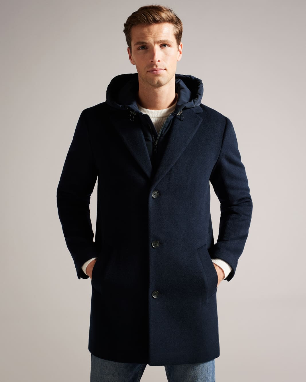 테드베이커 Tedbaker Wool Coat With Hooded Lining