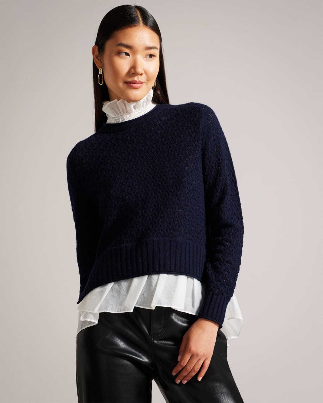 테드베이커 Tedbaker Knit Sweater With Mock Shirt,Dark Blue