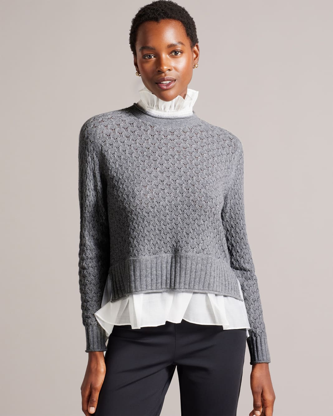 테드베이커 Tedbaker Knit Sweater With Mock Shirt,Grey
