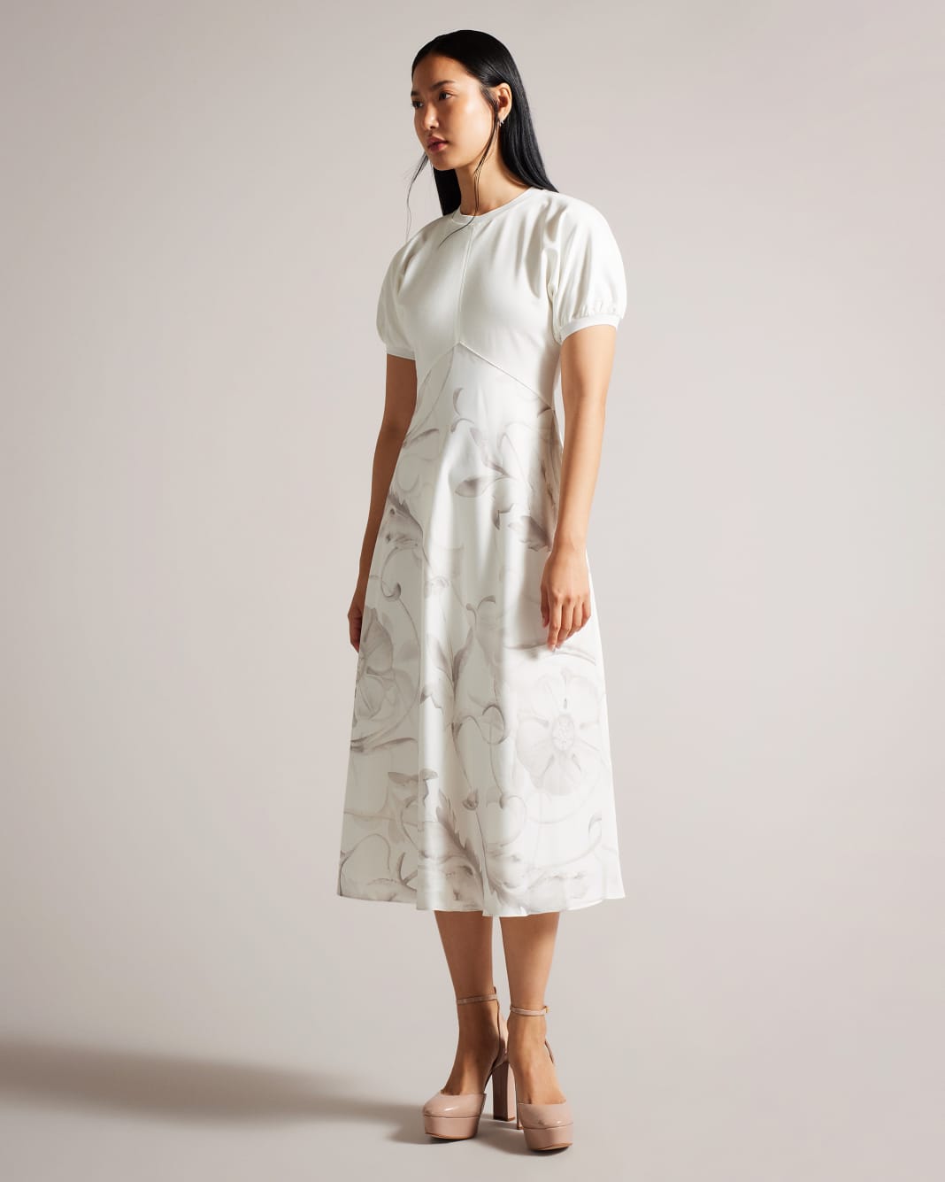 테드베이커 Tedbaker Ponte Bodice Dress With Satin Skirt
