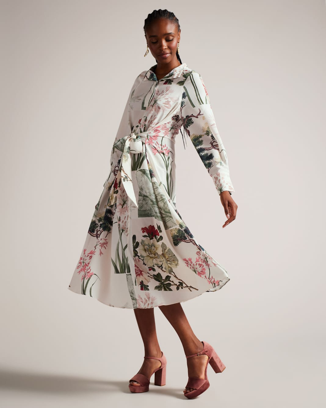 테드베이커 Tedbaker Floral Collage Print Midi Shirt Dress
