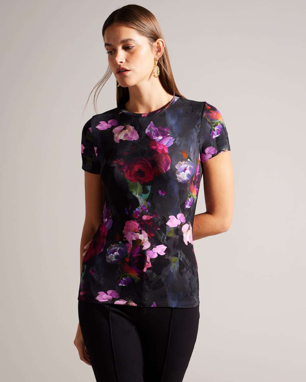 테드베이커 Tedbaker Painted Floral Print Fitted T-Shirt