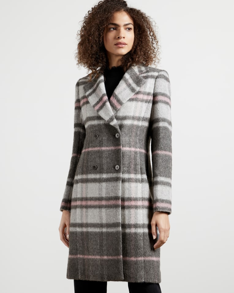 Grey Chevron Wool Midi Coat